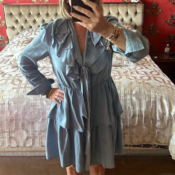 sonia rykiel denim dress Sonia Rykiel Purple/Burgundy Crepe and Denim Knee Length Belted Dress M Sonia  Rykiel
